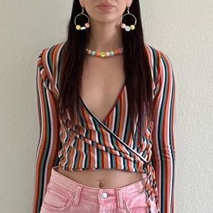 🌈 WRAP TIE BLOUSE • CAUTION TO THE WIND